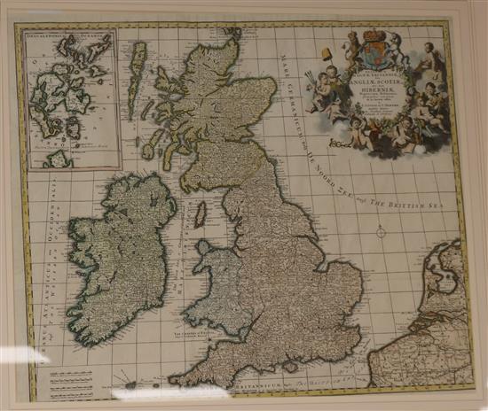 Jean Covens and Cornielle Mortimer. A coloured engraved map of Magnae Britannia, Sive Angliae Scotiae nec non Hiberniae, 50 x 59cm